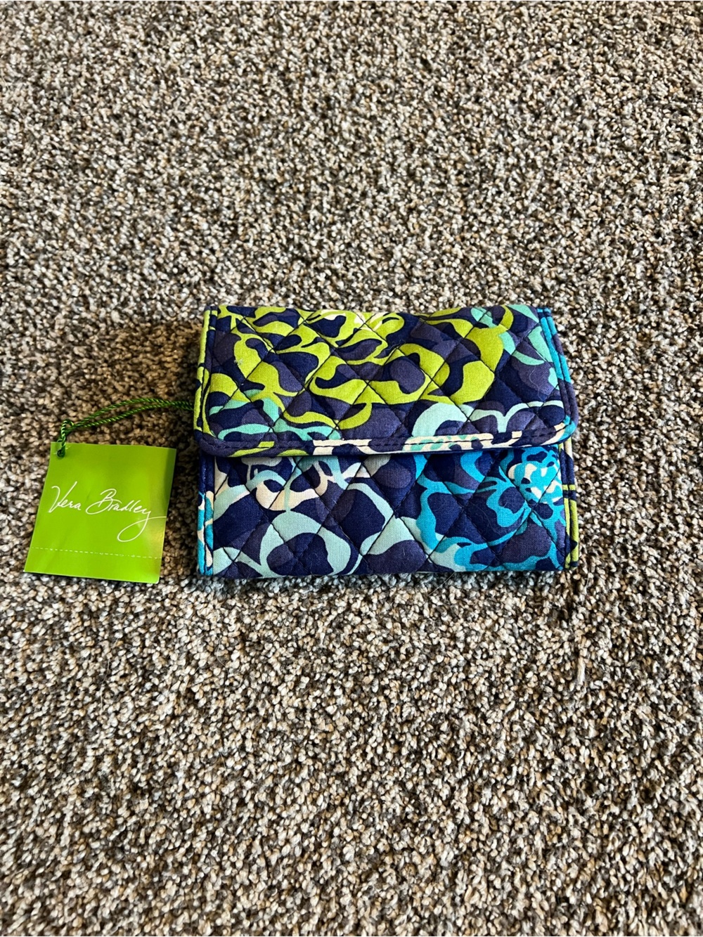 Vera Bradley Quilted Floral Wallet in Navy, Teal & Lime